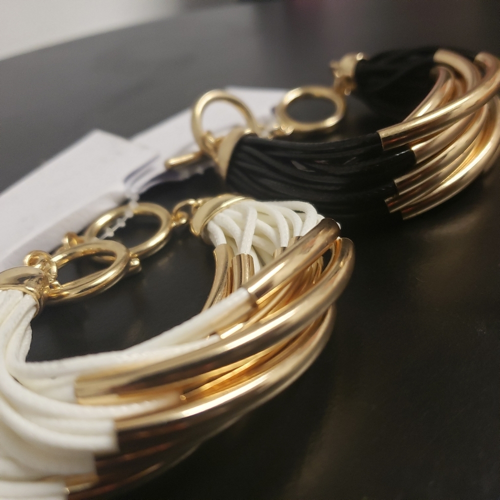 Faux Gold Bundled Leather Bracelet
